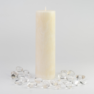 Energetická sviečka JASPIRE® s energiou kameňa Krištáľ /Lev / 65x220 mm