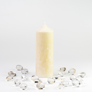 Energetická sviečka JASPIRE® s energiou kameňa Krištáľ /Lev / 60x150 mm