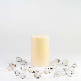 Energetická sviečka JASPIRE® s energiou kameňa Krištáľ /Lev / 70x110 mm