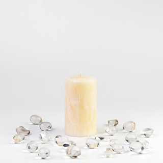 Energetická sviečka JASPIRE® s energiou kameňa Krištáľ /Lev / 60x110 mm