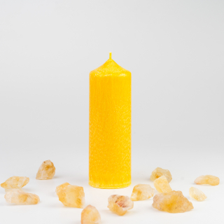 Energetická sviečka JASPIRE® s energiou kameňa Citrín / Blíženci / 60x150 mm